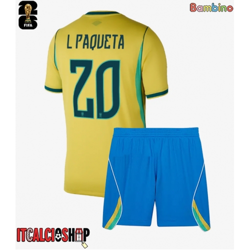 Brasile Lucas Paqueta #20 Prima Maglia Bambino Mondiali 2026 Manica Corta (+ Pantaloni corti)